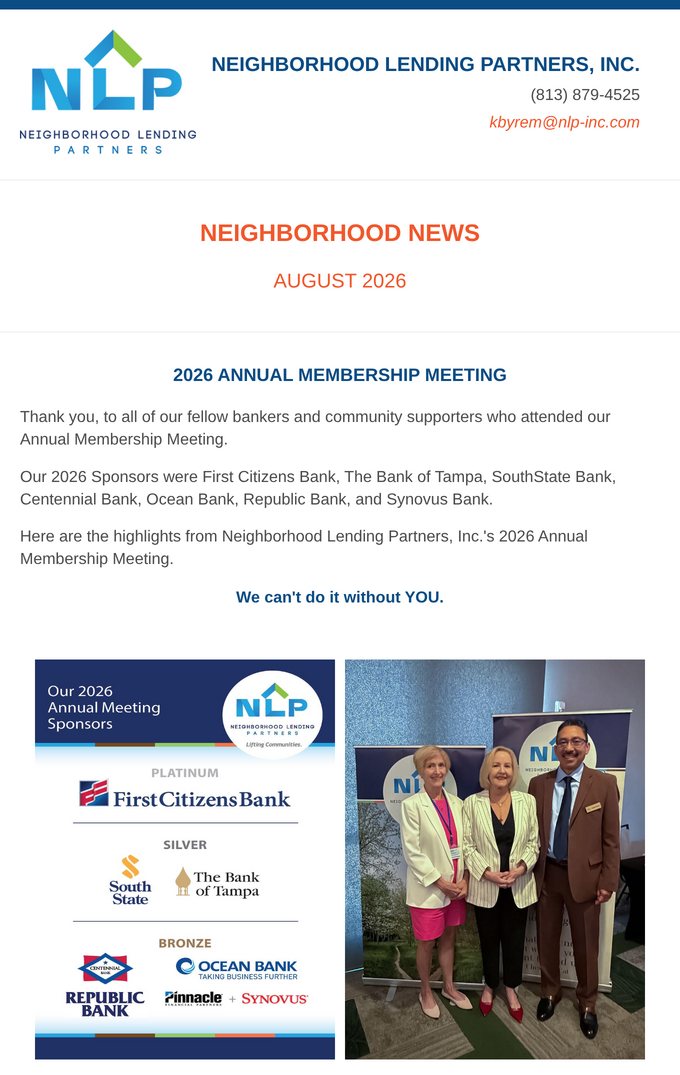 Front page of NLP Neighborhood News, August 2026